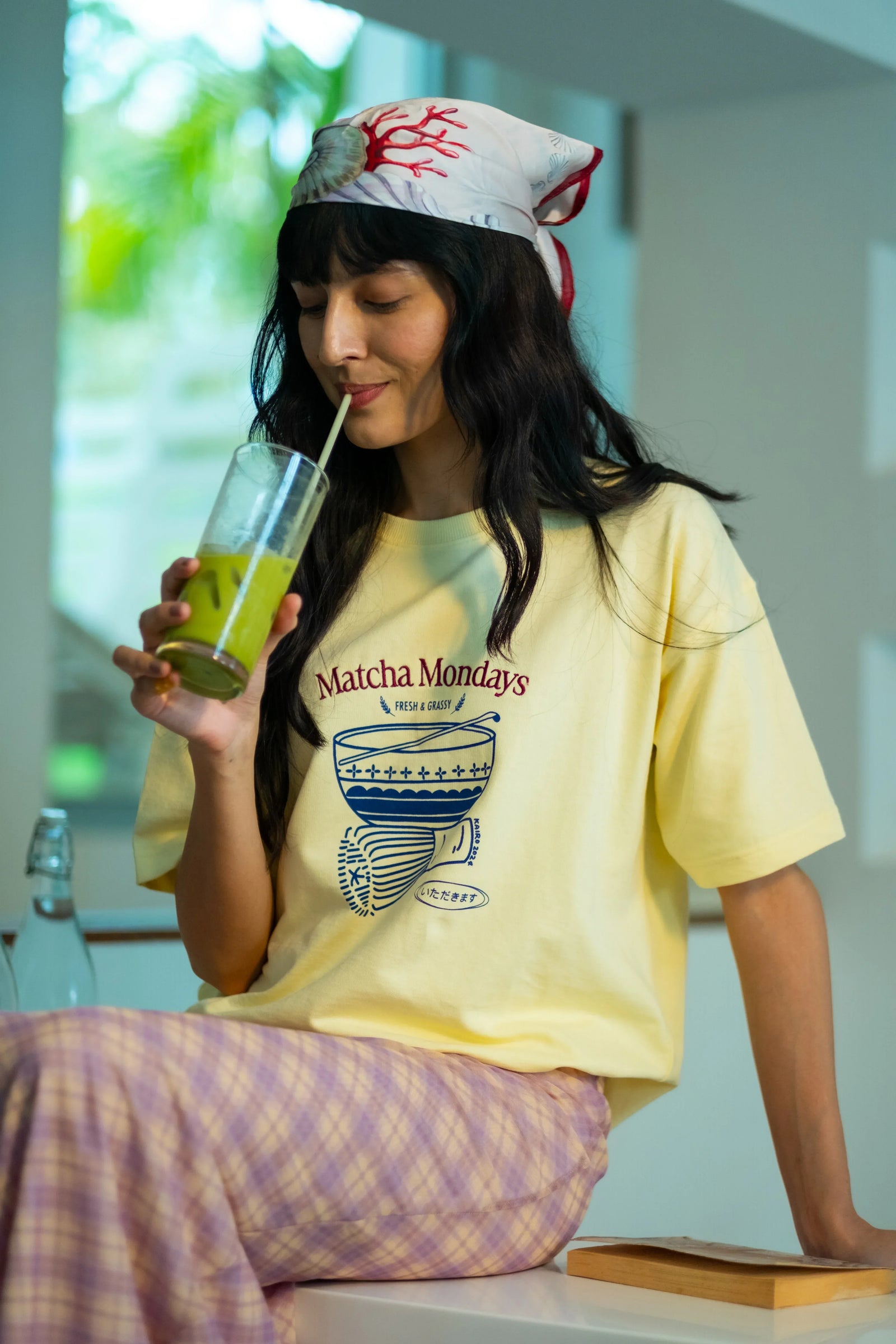 Butter Yellow Embroidered Matcha T-Shirt - Kairo Store